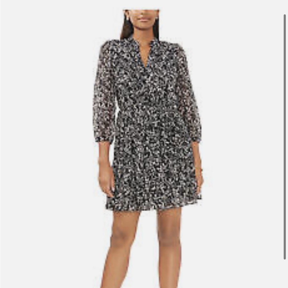 NWT - MSK Dress Black and White Floral Pattern and Buttons - 8